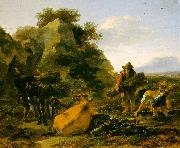 Nicholaes Berchem Landscape with Herdsmen Gathering Sticks Spain oil painting reproduction